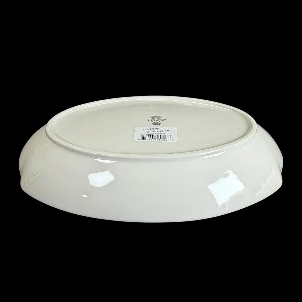 Lenox Holiday Christmas‎ Serving Tray Oval Plate Bless This Home Holly Berry Box